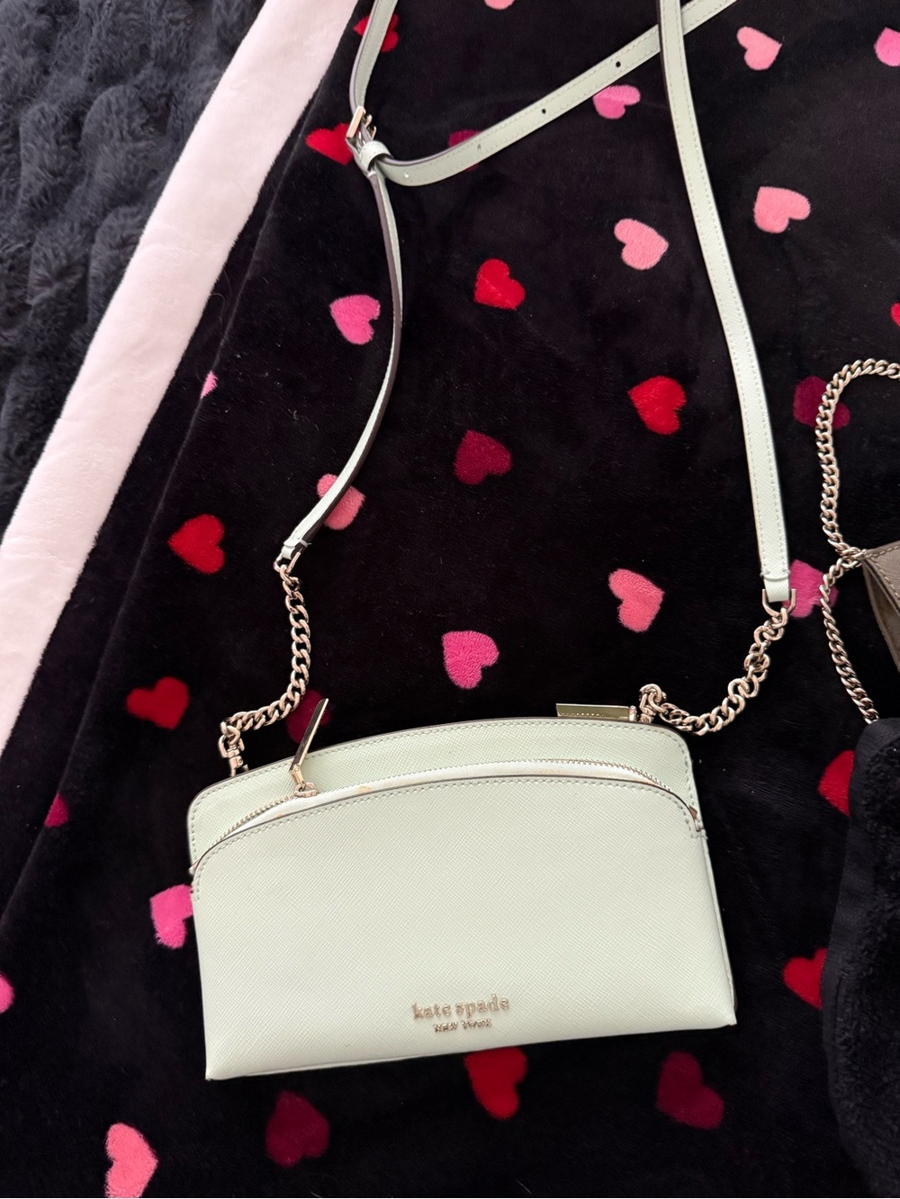 kate spade pale mint leather crossbody with gold chain